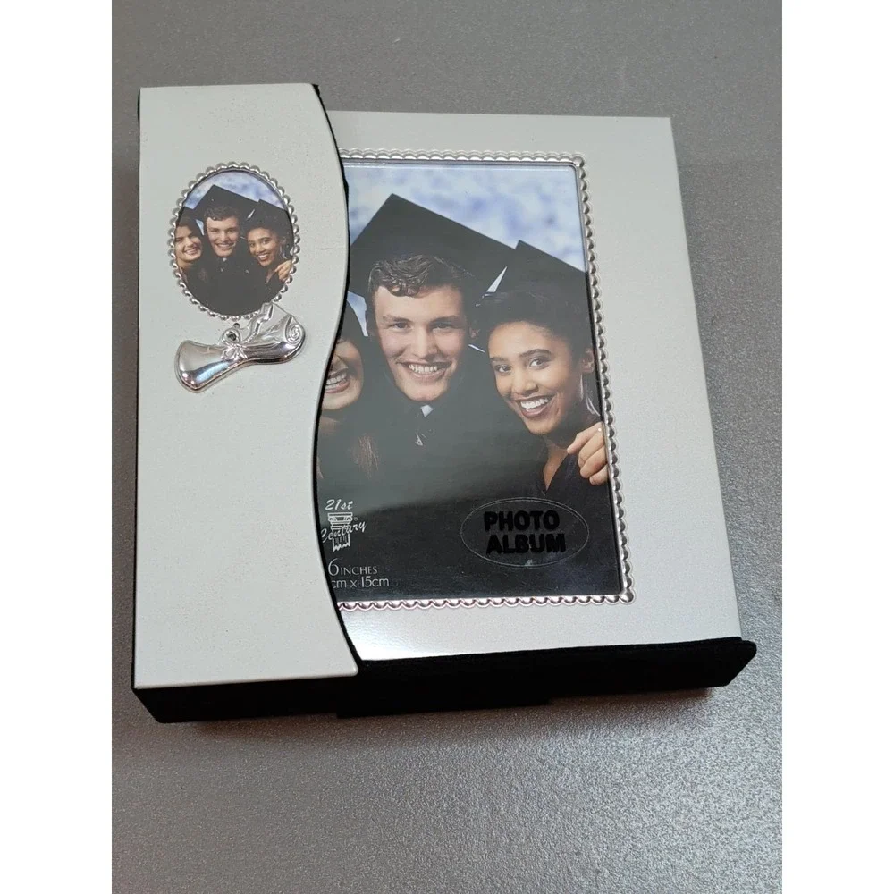 21st Century Graduation Photo Album Silver Black 4x6 Keepsake Easel Stand